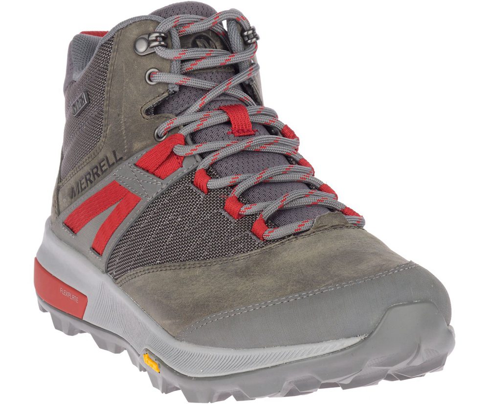 Merrell Vandrestøvler Herre - Zion Mid Waterproof - Grå/Rød - JBH851409